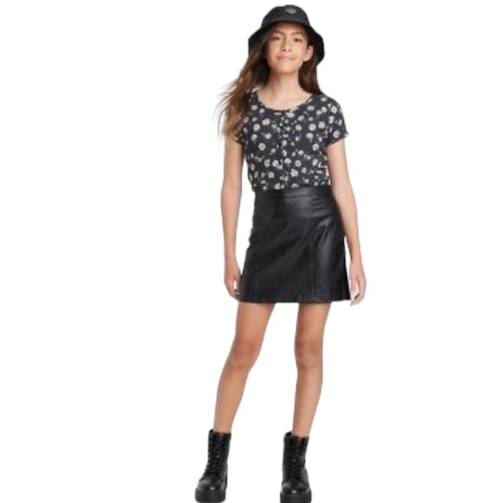 Highway Black Vegan Leather Girls Skirt
